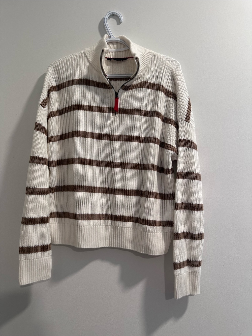 Denver Hayes Cream Sweater with Brown Stripes